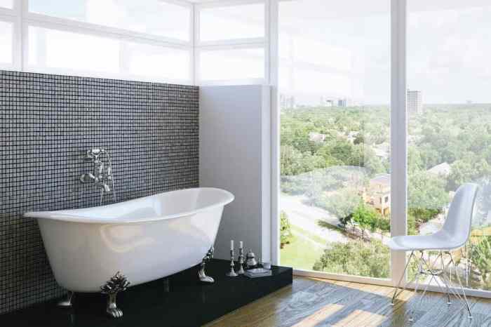 How to decorate a large bathroom tub window