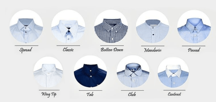 Different collar styles for men's dress shirts